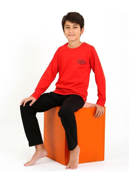 Erkek Çocuk Uzun Kol Penye Pijama Takım 20437 Kırmızı