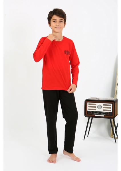 Erkek Çocuk Uzun Kol Penye Pijama Takım 20437 Kırmızı modelleri