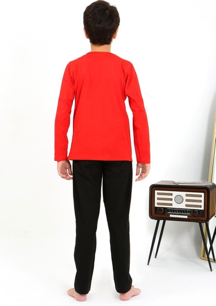 Erkek Çocuk Uzun Kol Penye Pijama Takım 20437 Kırmızı fırsatları