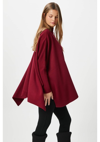 Kadın Zenta Oversize Yan Yırtmaçlı Bordo Triko Kazak