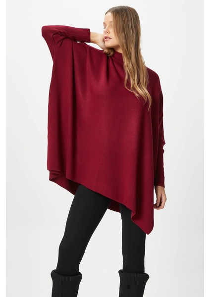Kadın Zenta Oversize Yan Yırtmaçlı Bordo Triko Kazak