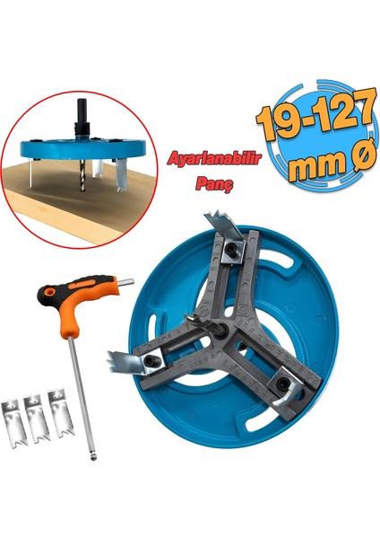Metal Panç Ø 19 mm 127 mm Çap Ayarlanabilir Delik Oyuk Açma Delme Hss Bi Metal Testeresi Adaptör Uç