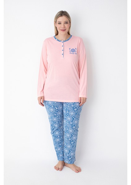 Pembe/mavi Desenli Büyük Beden Pijama Takımı