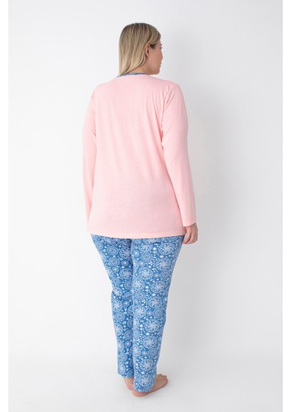 Pembe/mavi Desenli Büyük Beden Pijama Takımı