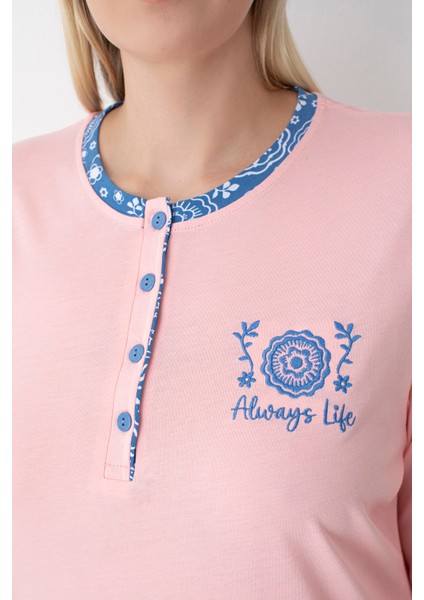 Pembe/mavi Desenli Büyük Beden Pijama Takımı