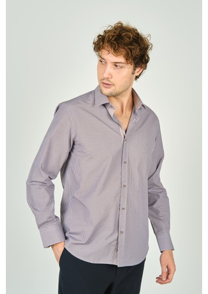Erkek Slim Fit Ekoseli Uzun Kollu %100 Pamuk Gömlek 2062 Kahverengi modelleri