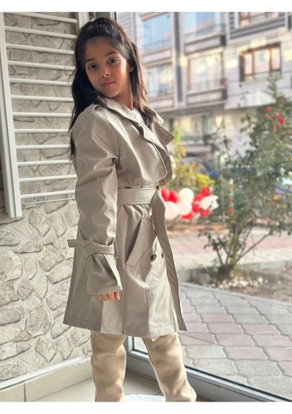 Detaylı Tarz Trençkot Kız Çocuk Ceket