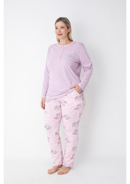 Gülkurusu Çiçek Desenli Pamuklu Büyük Beden Uzun Kol Pijama Takımı fiyatları