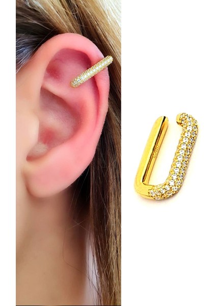 Zirkon taşlı italyan tasarımı 925 ayar gümüş altın lüks sıkıştırmalı kikirdak küpesi