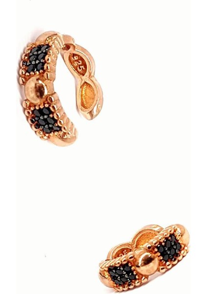 Oniks taşlı gümüş üzerine rose altın kaplama kıkırdak küpesi