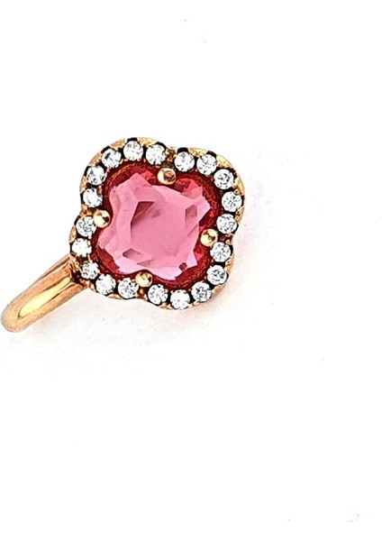 Pembe Zirkon Taşlı 925 Ayar Gümüş Üzerine Rose Altın Kaplama Italyan Sıkıştırmalı Earcuff Kıkırdak Küpesi