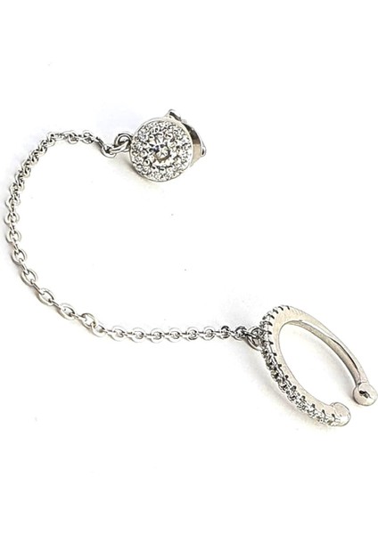 Pırlanta Parlaklığında Zirkon Taşlı 925ayar Gümüş Zincirli Kıkırdak Tek Küpe fiyatları