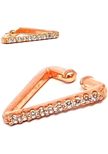 Üçgen Figürlü Gümüş Üzerine Rose Altın Kaplama Zirkon Taşlı kıkırdak küpesi