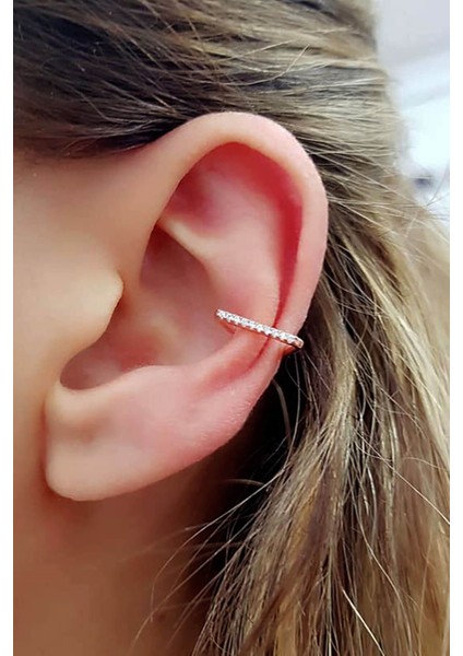 Üçgen Figürlü Gümüş Üzerine Rose Altın Kaplama Zirkon Taşlı kıkırdak küpesi fiyatları