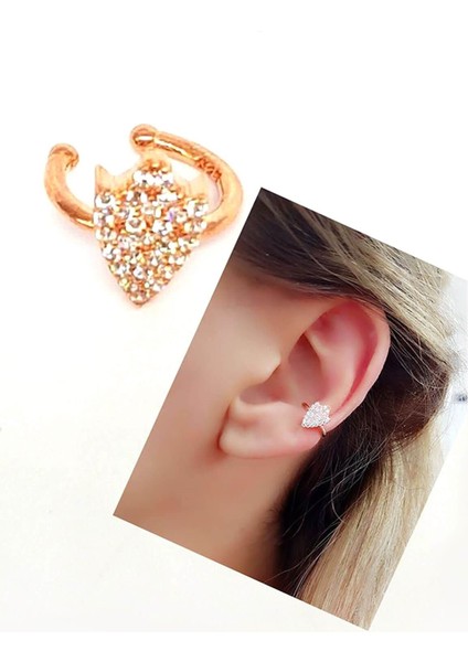 zirkon taşlı gümüş üzerine rose altın kaplamalı kıkırdak küpesi