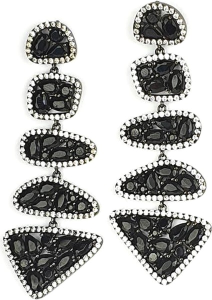 Italyan tasarımı oniks ve zirkon taş detaylı gümüş lüks küpe fiyatları