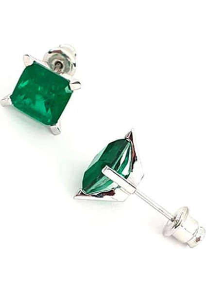 Skydiamond Green Creative Rubies 925 Ayar Gümüş Kare Küpe