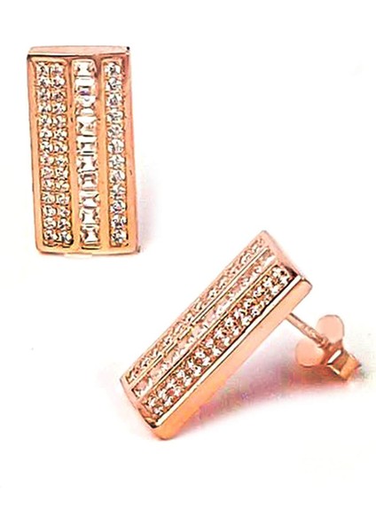 Zirkon Taşlı Lüks Gümüş Dikdörtgen Küpe