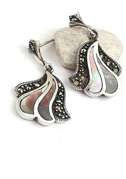 Kaplan sedef taşlı markazit taş detaylı gümüş küpe fiyatları