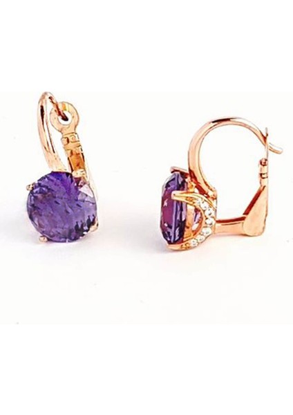 Ametist taşlı zirkon taş detaylı gümüş lüks küpe