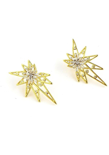 Baget Zirkon Taşlı 925AYAR Gümüş Üzerine Altın Kaplama Luxury Tasarım Kutup Yıldızı Küpe modelleri