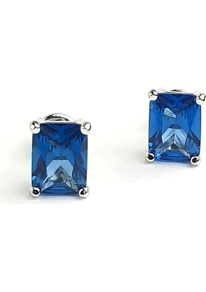 Sky Diamond Blue Creative Sapphire 925AYAR Gümüş Lüks Dikdörtgen Baget Küpe fiyatları