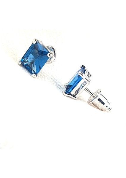 Sky Diamond Blue Creative Sapphire 925AYAR Gümüş Lüks Dikdörtgen Baget Küpe modelleri
