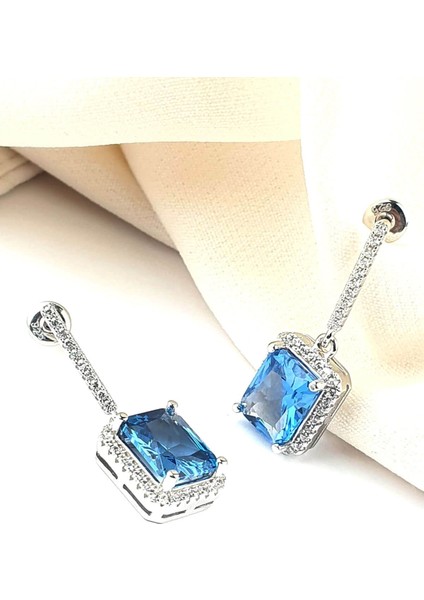 Sky Diamond Blue Creative Sapphire 925 Ayar Gümüş Lüks Küpe fiyatları