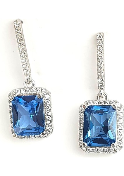 Sky Diamond Blue Creative Sapphire 925 Ayar Gümüş Lüks Küpe modelleri
