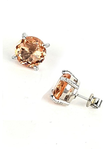 Morganit Taşlı 925 ayar Gümüş Tek Taş Lüks Küpe fiyatları