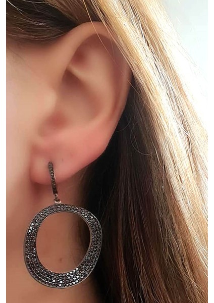 Kahverengi granat taşlı gümüş rose lüks küpe