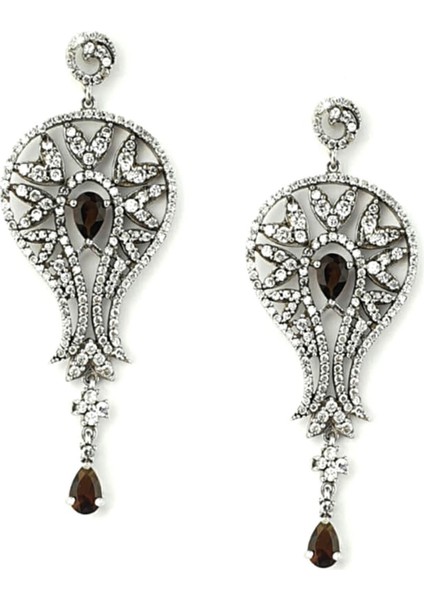 Granat taşlı zirkon taş detaylı gümüş lüks küpe fiyatları