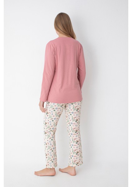 Pembe Desenli Uzun Kol Pijama Takımı