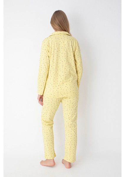 Çiçek Desenli Sarı Gömlek Pantolon Pijama Takımı fiyatları