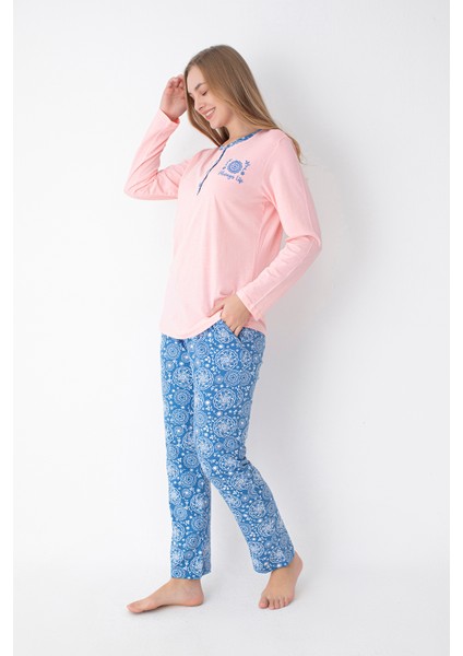 Pembe/mavi Desenli Uzun Kollu Pijama Takımı fiyatları