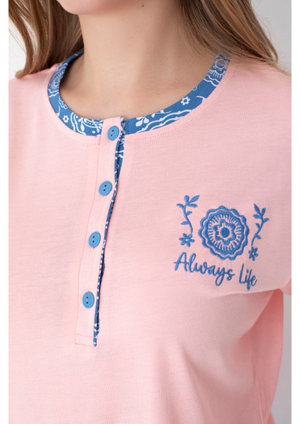 Pembe/mavi Desenli Uzun Kollu Pijama Takımı modelleri