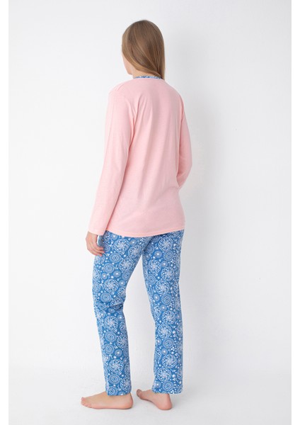 Pembe/mavi Desenli Uzun Kollu Pijama Takımı fırsatları