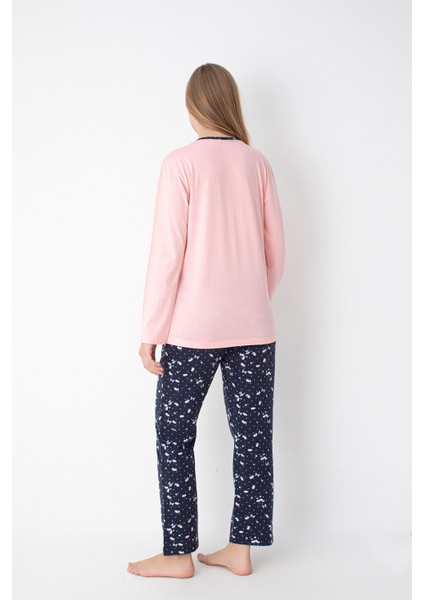 Pembe/lacivert Desenli Uzun Kol Pijama Takımı modelleri