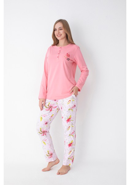 Pembe Çiçek Desenli Uzun Kollu Pijama Takımı fiyatları