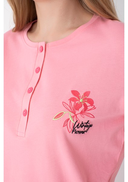 Pembe Çiçek Desenli Uzun Kollu Pijama Takımı fırsatları