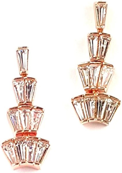 Baget kesim zirkon taşlı gümüş üzerine rose altın kaplama küpe