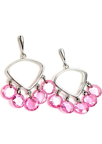 Italyan Tasarımı Gümüş Pembe Zirkon Taşlı Trend Küpe