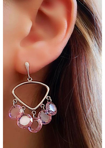 Italyan Tasarımı Gümüş Pembe Zirkon Taşlı Trend Küpe fiyatları