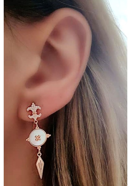 tasarım gümüş rose el isi sedef küpe