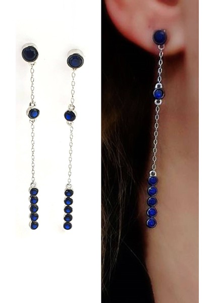 Sky Diamond Blue Creative Sapphire 925AYAR Gümüş Lüks Sallantılı Küpe