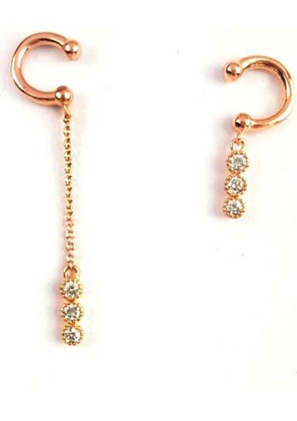 Asimetrik Trend Gümüş Rose Küpe