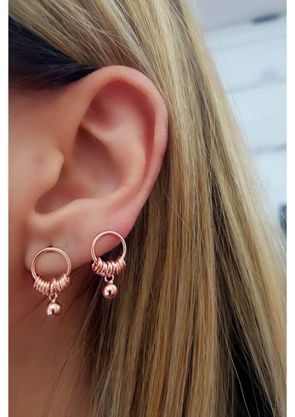 Gümüş üzerine rose altın kaplama minimal küpe