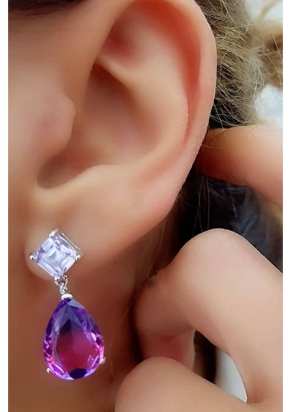 Morganit ve zirkon taşlı gümüş bayan küpe