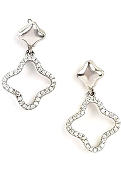 Yonca Figürlü zirkon taşlı gümüş sallantılı küpe