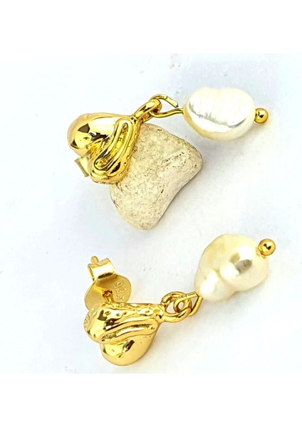 İtalyan 925ayar Gümüş Üzerine Altın Kaplama Kalpli Barok İncili Tasarım Küpe fiyatları